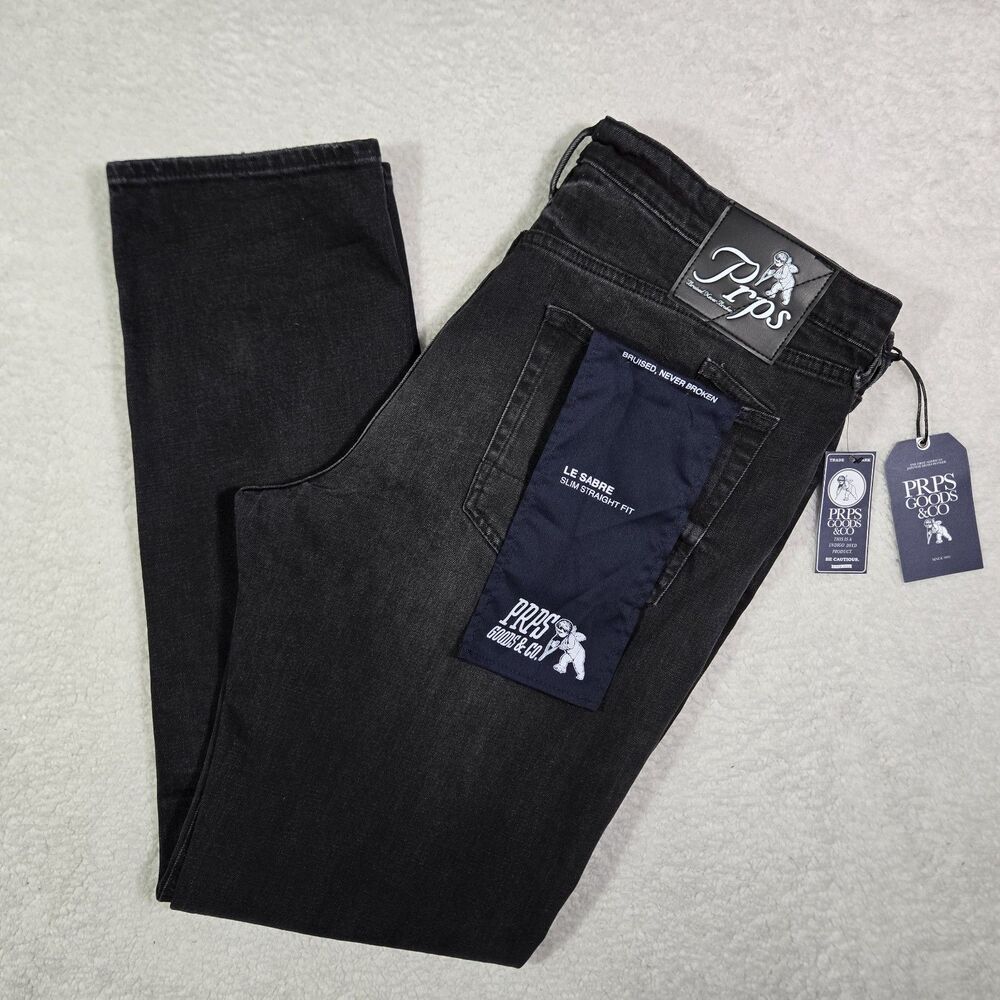PRPS Le Sabre Jeans Slim Straight Fit Mens Size 42x34 Japanese Denim‎ Black